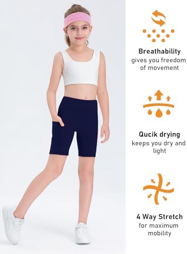 Haloumoning Girls Volleyball Spandex Shorts Kids Athletic Biker Dance Gymnastics Compression Shorts With Pockets