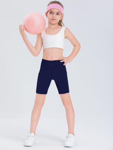 Haloumoning Girls Volleyball Spandex Shorts Kids Athletic Biker Dance Gymnastics Compression Shorts With Pockets