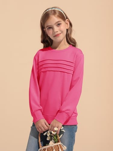 Haloumoning Kids Girls Crewneck Sweatshirt Casual Long Sleeve Pleated Front Casual Fall Pullover Tops 5-14 Years