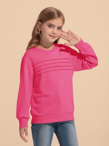 Haloumoning Kids Girls Crewneck Sweatshirt Casual Long Sleeve Pleated Front Casual Fall Pullover Tops 5-14 Years