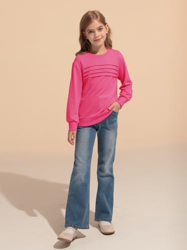 Haloumoning Kids Girls Crewneck Sweatshirt Casual Long Sleeve Pleated Front Casual Fall Pullover Tops 5-14 Years