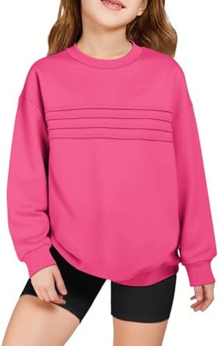 Haloumoning Kids Girls Crewneck Sweatshirt Casual Long Sleeve Pleated Front Casual Fall Pullover Tops 5-14 Years