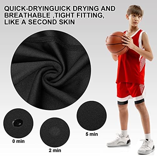 Handepo 3 Pack Youth Boys Compression Shorts With Side Pockets Performance Base Layers Athletic Underwear Workout For Kids