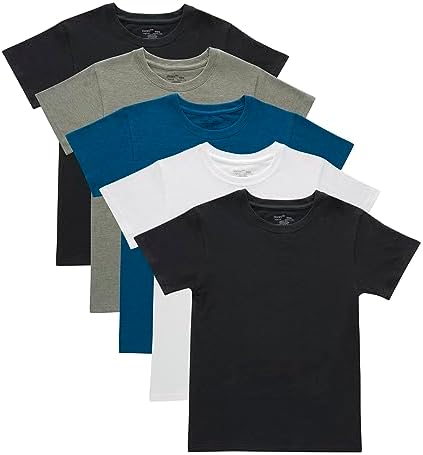 Hanes Boys' Big Originals Crewneck Undershirts Pack Stretch Cotton Black & Assorted 5-Pack