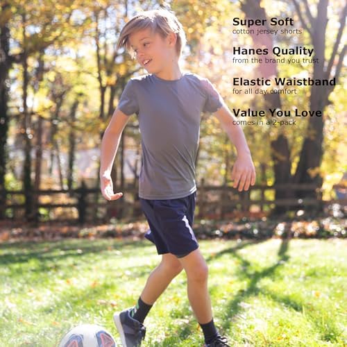 Hanes Boys Jersey Shorts Pack 2-Pack Cotton Shorts For Boys With Pockets Pull-On Shorts