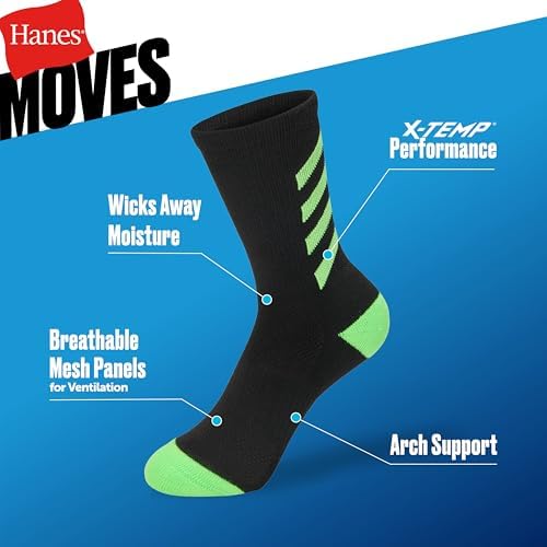 Hanes Boys' Moves Ankle Breathable Mesh Performance Socks Moisture-Wicking 10-Pack
