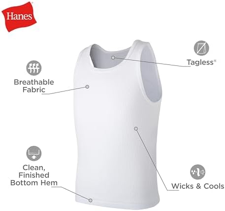 Hanes Boys’ Tank Cotton Undershirt EcoSmart 10 Pack White