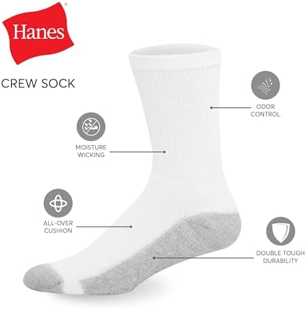 Hanes Men's Max Cushion Double Tough Crew Socks 12-Pair Pack
