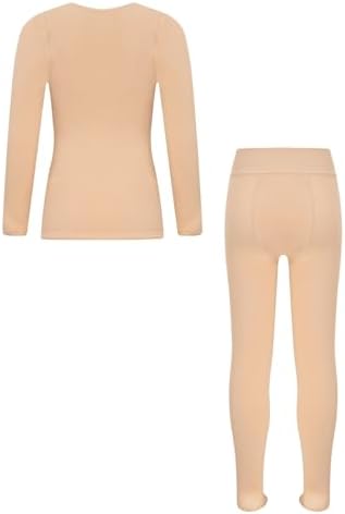 Hansber Kids Girls Thermal Underwear Set Soft Fleece Lined Dance Tops And Base Layer Winter Warm Bottom Suit