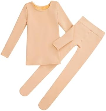 Hansber Kids Girls Thermal Underwear Set Soft Fleece Lined Dance Tops And Base Layer Winter Warm Bottom Suit