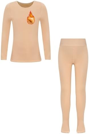 Hansber Kids Girls Thermal Underwear Set Soft Fleece Lined Dance Tops and Base Layer Winter Warm Bottom Suit