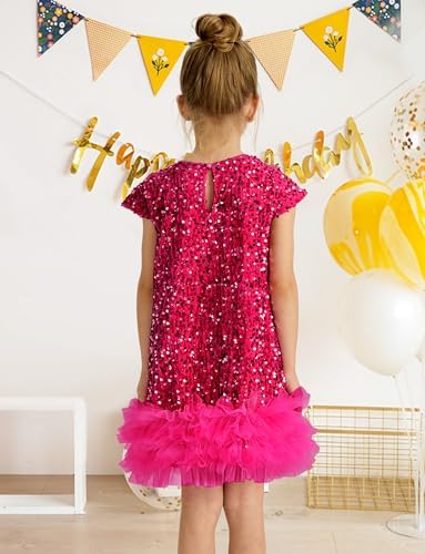 Happy Cherry Sequin Dress For Kid Girls A-Line Sleeveless Sparkly Gown Party Dresses With Faux Fur Trim