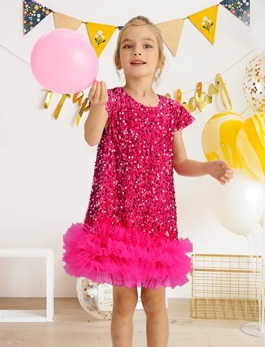 Happy Cherry Sequin Dress For Kid Girls A-Line Sleeveless Sparkly Gown Party Dresses With Faux Fur Trim