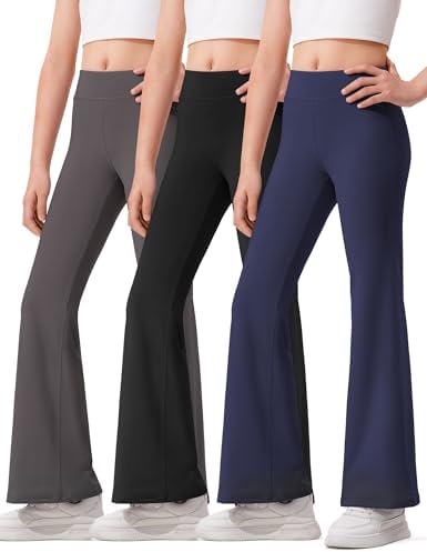 HASMES 3 Pack Girls Flare Leggings Kids Bell Bottom High Waisted Dance Yoga Pants Activewear