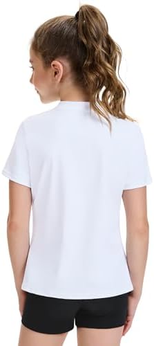 HASMES Girls Athletic Shirts Short Sleeve Active T-Shirts Basic Tee Tops Sports Activewear For Kids Teens