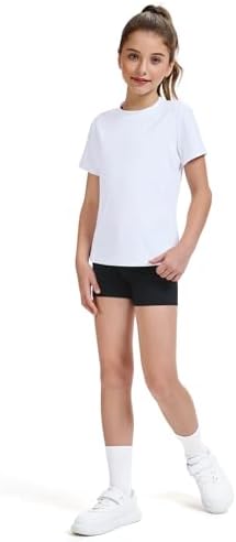 HASMES Girls Athletic Shirts Short Sleeve Active T-Shirts Basic Tee Tops Sports Activewear For Kids Teens