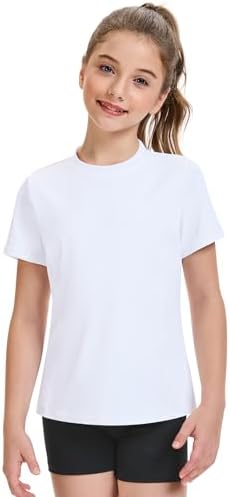 HASMES Girls Athletic Shirts Short Sleeve Active T-Shirts Basic Tee Tops Sports Activewear For Kids Teens