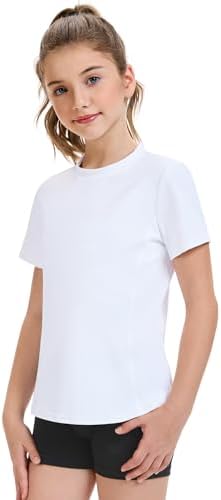 HASMES Girls Athletic Shirts Short Sleeve Active T-Shirts Basic Tee Tops Sports Activewear for Kids Teens