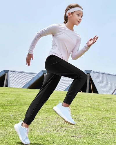 HASMES Girls Joggers Kids Athletic Pants With Pockets Active Pants For Running Yoga Dance Activewear