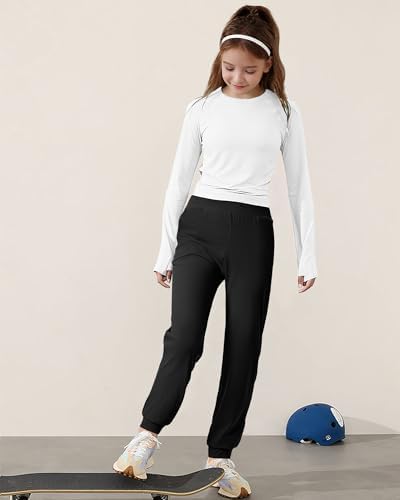 HASMES Girls Joggers Kids Athletic Pants With Pockets Active Pants For Running Yoga Dance Activewear