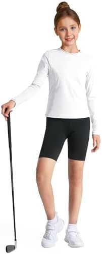 HASMES Girls Long Sleeve Athletic Shirts Kids Quick Dry Lightweight Yoga Tops For Sports Cheer Basic Tees Activewear