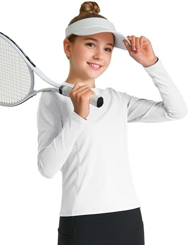 HASMES Girls Long Sleeve Athletic Shirts Kids Quick Dry Lightweight Yoga Tops For Sports Cheer Basic Tees Activewear