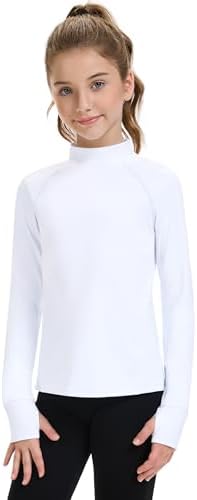 HASMES Girls Long Sleeve Shirt Kids Turtleneck Athletic T-Shirt Sports Activewear Yoga For Teens(Age 7-14)