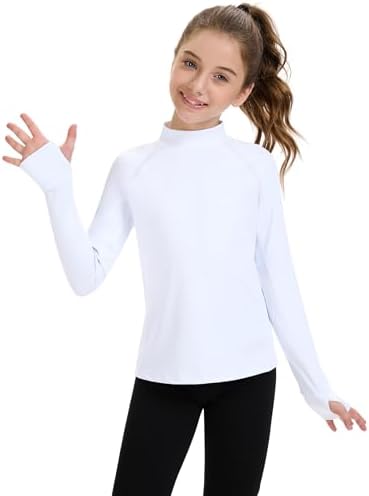 HASMES Girls Long Sleeve Shirt Kids Turtleneck Athletic T-Shirt Sports Activewear Yoga for Teens(Age 7-14)