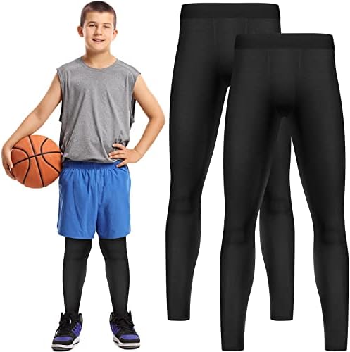 Haysandy Boys' Compression Leggings 2 Pack Athletic Tights Basketball Compression Pants Boys Sport Leggings