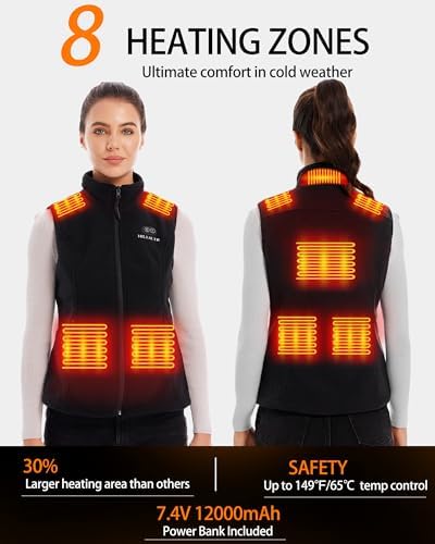 Heated Fleece Vest For Women With 7.4V 12000mAh Battery Pack - Lightweight Electric Heating