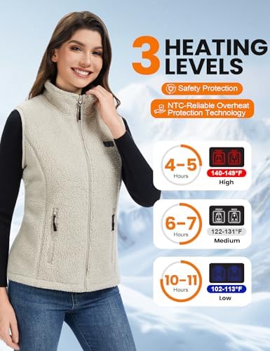 Heated Vest Women With 18400mAh 7.4V Battery Fuzzy Fleece Warming Vest With Pockets Washable Electric Vests