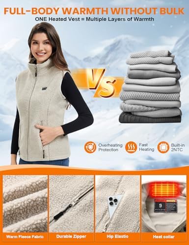 Heated Vest Women With 18400mAh 7.4V Battery Fuzzy Fleece Warming Vest With Pockets Washable Electric Vests