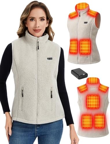 Heated Vest Women with 18400mAh 7.4V Battery Fuzzy Fleece Warming Vest with Pockets Washable Electric Vests