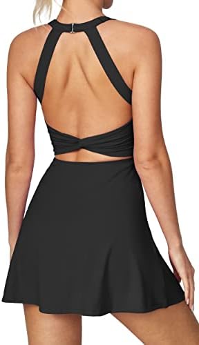 Heathyoga Tennis Dress with Built in Shorts and Bra Athletic Dress for Women Summer Cut Out Twisted Golf Workout Dress