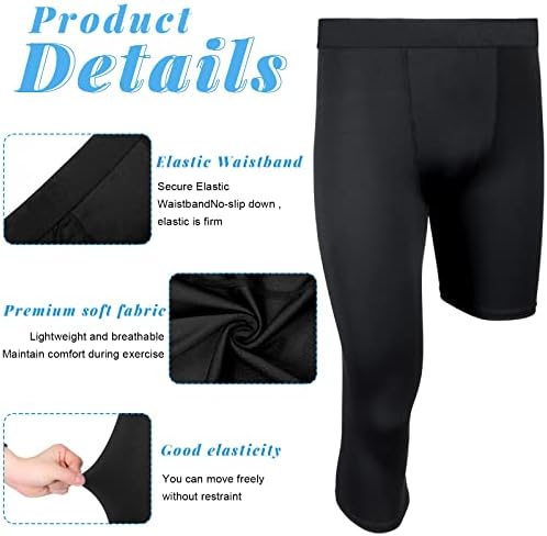 Hercicy 2 Packs Boys' Youth One Leg 3/4 Compression Tights For Football Basketball Capri Tights Athletic Base Layer Pants