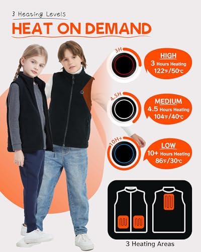 HEWINZE Kids Heated Vest Fleece Vest For Kids Electric Heating Warming Vest With 5V Battery Pack