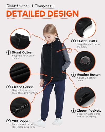 HEWINZE Kids Heated Vest Fleece Vest For Kids Electric Heating Warming Vest With 5V Battery Pack