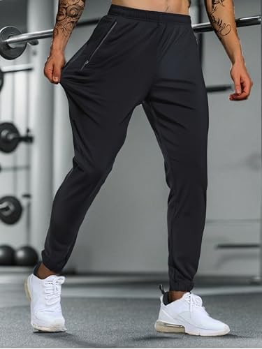 High Waist Workout Leggings For Men Comfortable Athletic Yoga Pants Stretchable Gym And Running Tights (Black M)