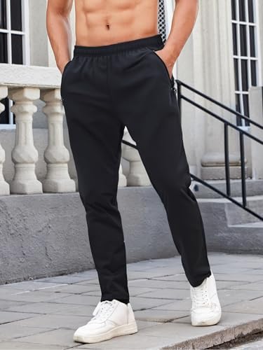High Waist Workout Leggings for Men Comfortable Athletic Yoga Pants Stretchable Gym and Running Tights (Black M)