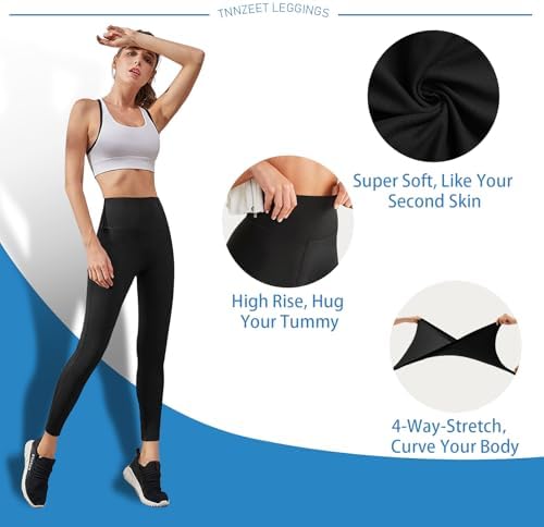 High Waisted Leggings For Women - No See Through Tummy Control Cycling Workout Yoga Pants With Pockets Reg & Plus