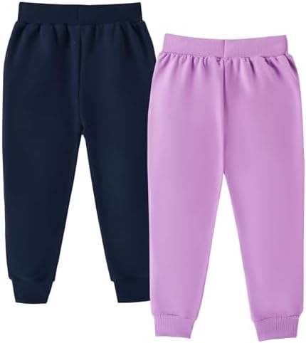 HILEELANG Girls Cotton Joggers Sweatpants Embroidery Drawstring Waist Pockets Casual Pants For Kids 12M-7Y