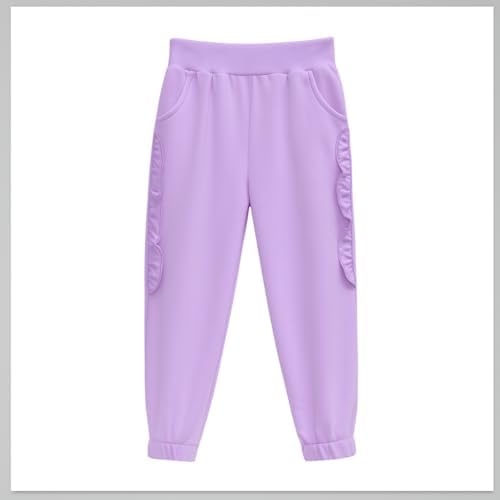 HILEELANG Toddler Girls' Jogger Pants 3-Pack Pull On Cotton French Terry Solid Ruffle Pocket SweatPants12M-7Y