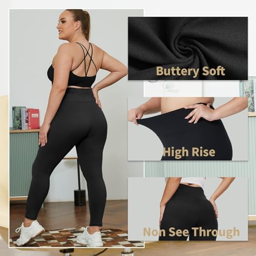 HLTPRO 3 Pack Plus Size Leggings For Women(X-Large - 4X)- High Waist Stretchy Soft Pants For Workout Running Yoga