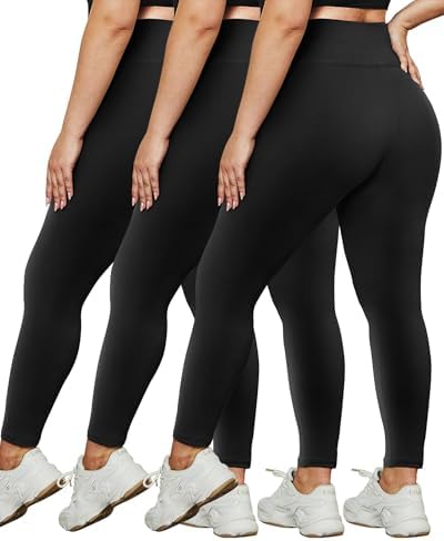 HLTPRO 3 Pack Plus Size Leggings for Women(X-Large - 4X)- High Waist Stretchy Soft Pants for Workout Running Yoga