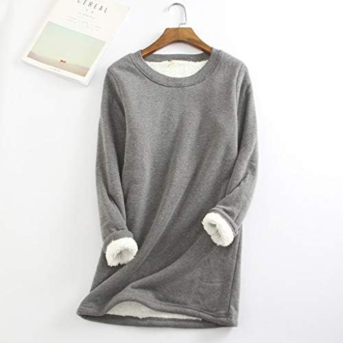 Hlysgo Crewneck Sweatshirts Women Winter Warm Sherpa Lined Fleece Pullover Plain Long Sleeve Thermal Tunic Tops Loungewear