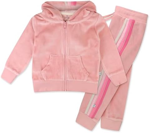 HonestBaby Velour Pullover Hoodie and Zip Front Sweatshirt and Jogger Sweatpants Set Baby Toddler Boys Girls