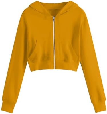 Hoodies for Girls Cropped Long Sleeve Zip Up Jacket Workout Hooded Sweatshirt Y2K Cute Crop Coats Soft Clothes