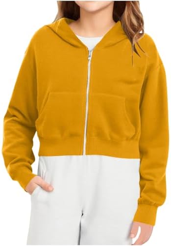 Hoodies For Teen Girls Cropped Long Sleeve Zip Up Jacket Workout Hooded Sweatshirt Y2K Girls Cute Crop Coats Clothes