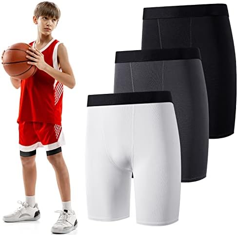 Hoolerry 3 Pcs Youth Boys Compression Shorts Athletic Underwear Sports Performance Boxer Briefs Spandex Underwear for Running