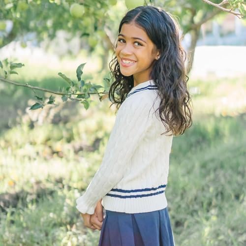 Hope & Henry Girls Cable Front Pullover Sweater